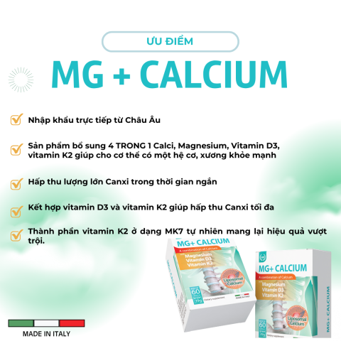 MG - Calcium Bổ sung Canxi Magie D3K2 cho xương chắc khỏe